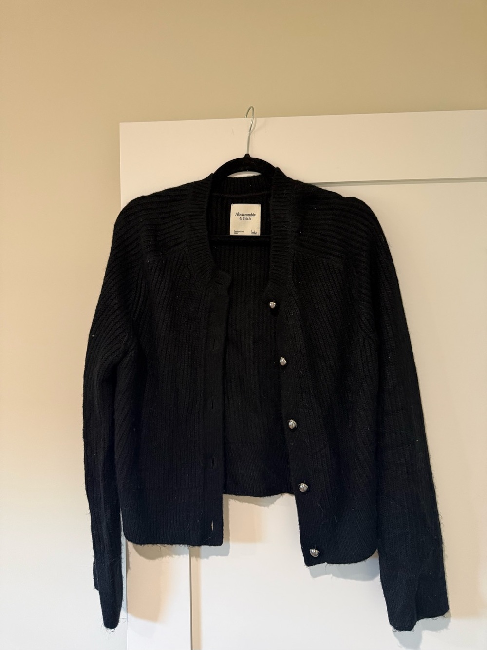 Abercrombie & Fitch Black Ribbed Button-Front Cardigan